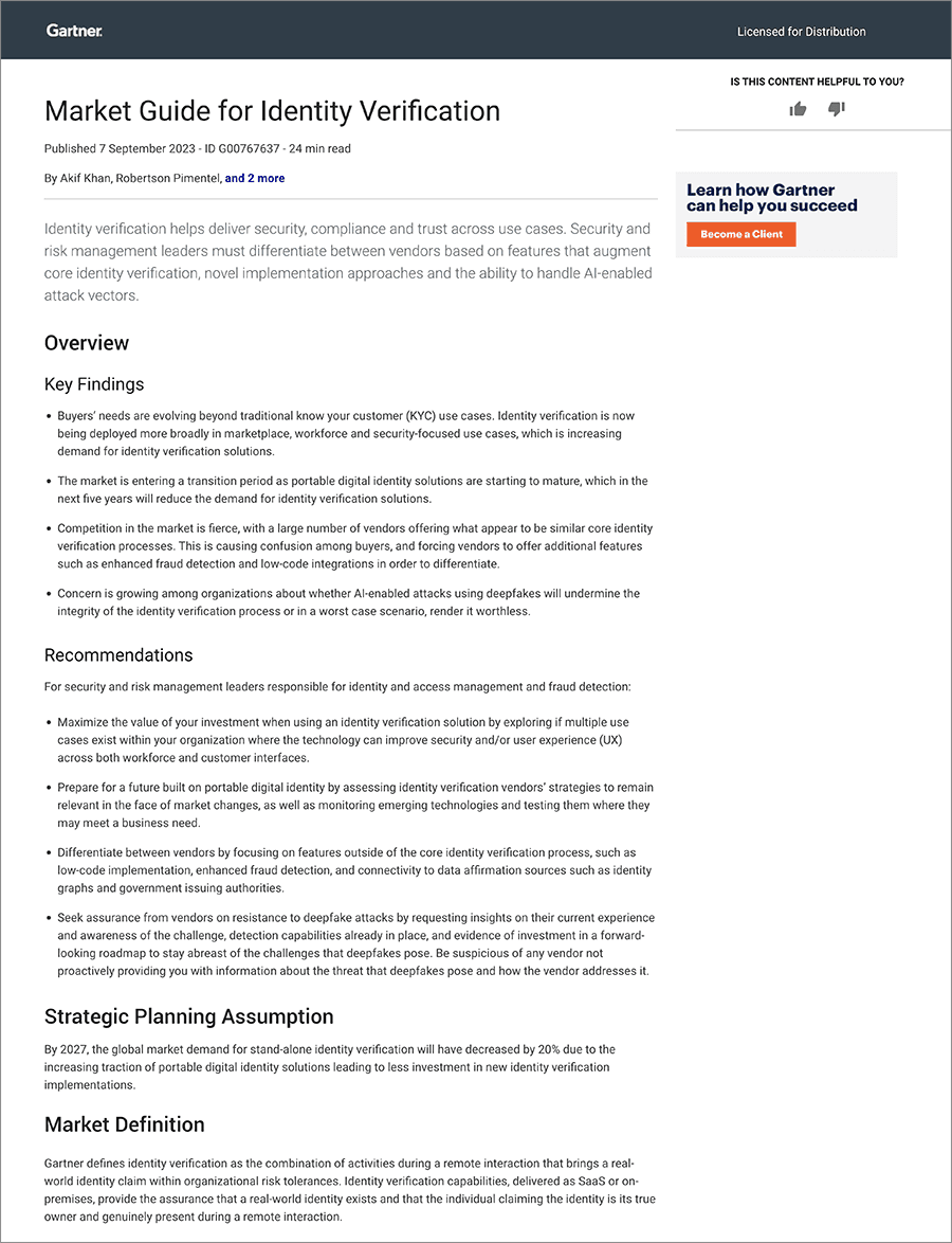 Gartner Market Guide for Identity Verification