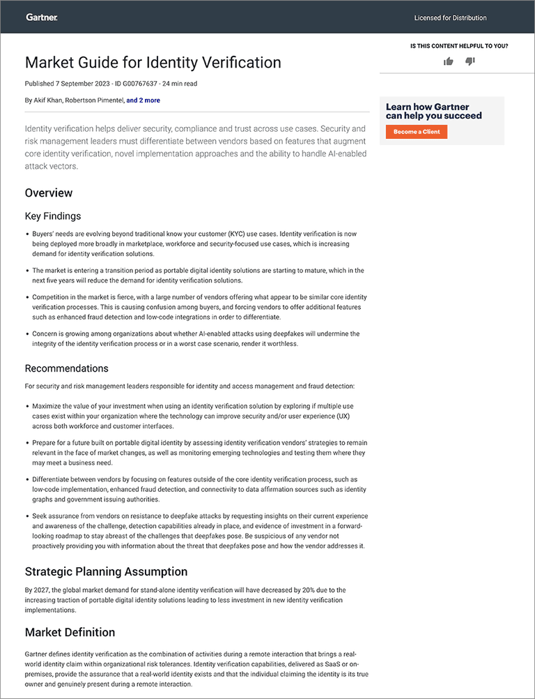 Gartner Market Guide for Identity Verification